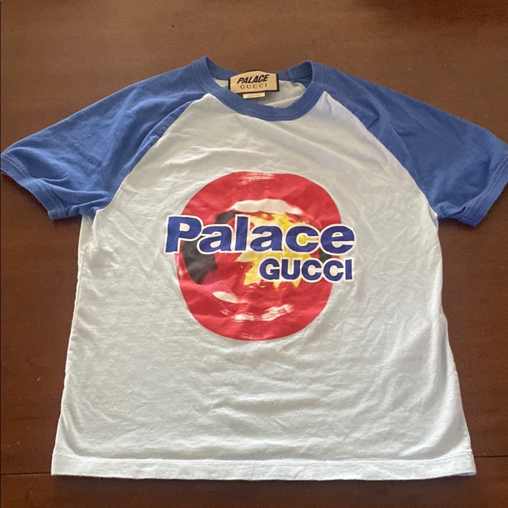 Palace Gucci Blue and White Graphic T-Shirt